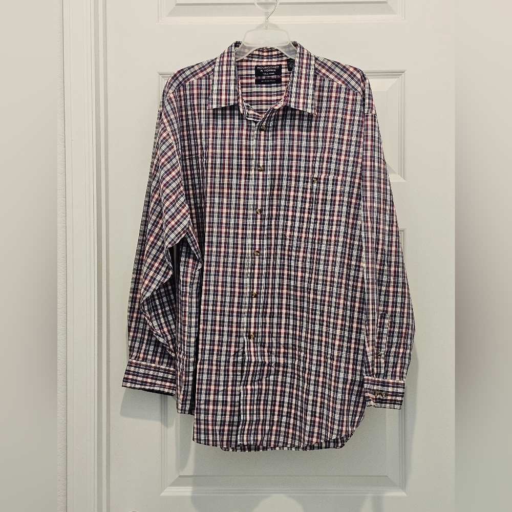 Roundtree & Yorke Tall Man LS Button Up  Checkered Shirt, EUC, Size 2XL Tall
